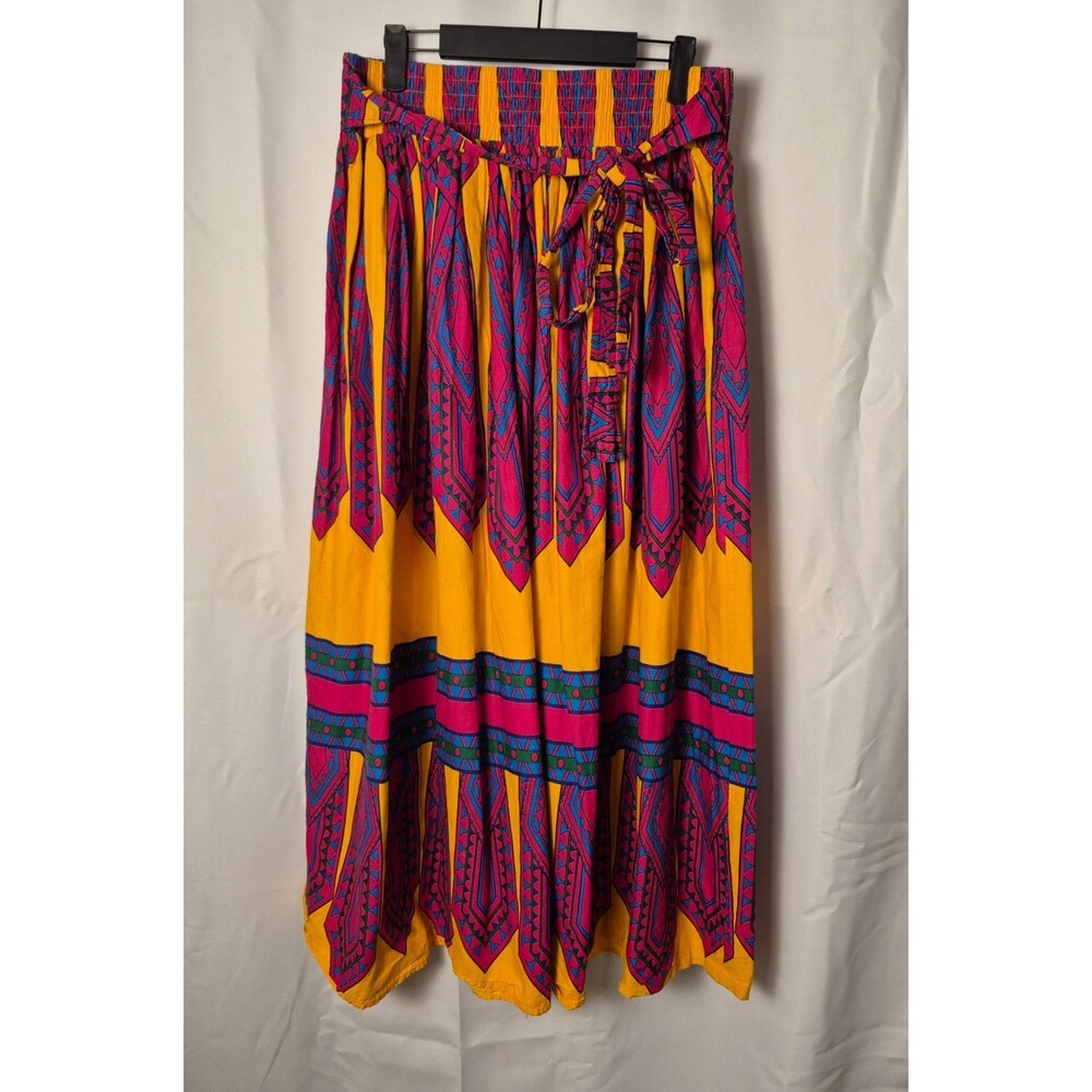 Womens Size XL Colorful African Print Full Midi Circle Skirt Art To Wear Cotton